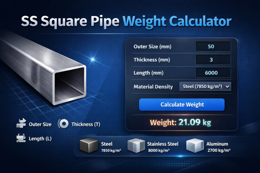 SS square pipe weight calculator