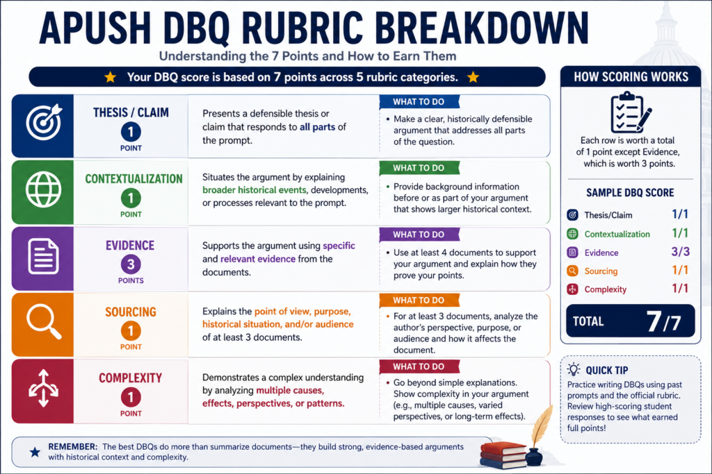 nalyze APUSH DBQ rubric scoring criteria